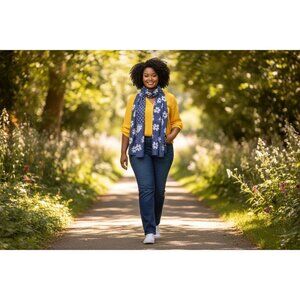 Blue Floral & Polka Dot Lightweight Scarf  Womens Fashion Accessory  69"x24"